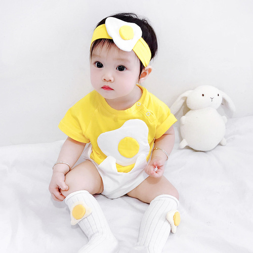 Newborn clothes, cartoon egg triangle crawl suit, baby robe, hair belt, baby first birthday gift