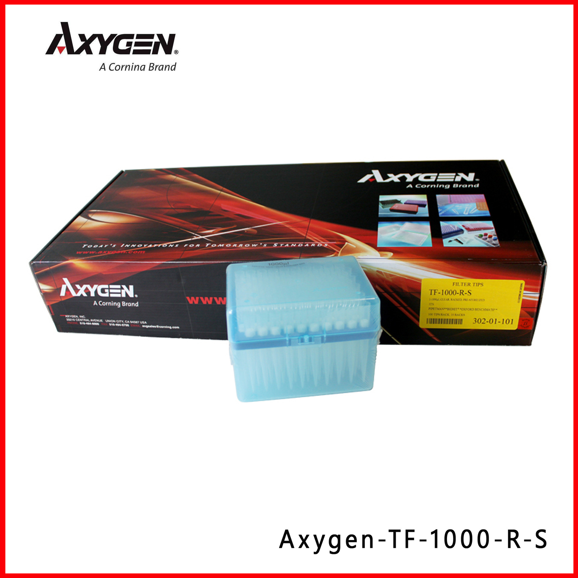 爱思进Axygen TF-1000-R-S 1000ul 带滤芯无*盒装蓝吸头 100支/盒