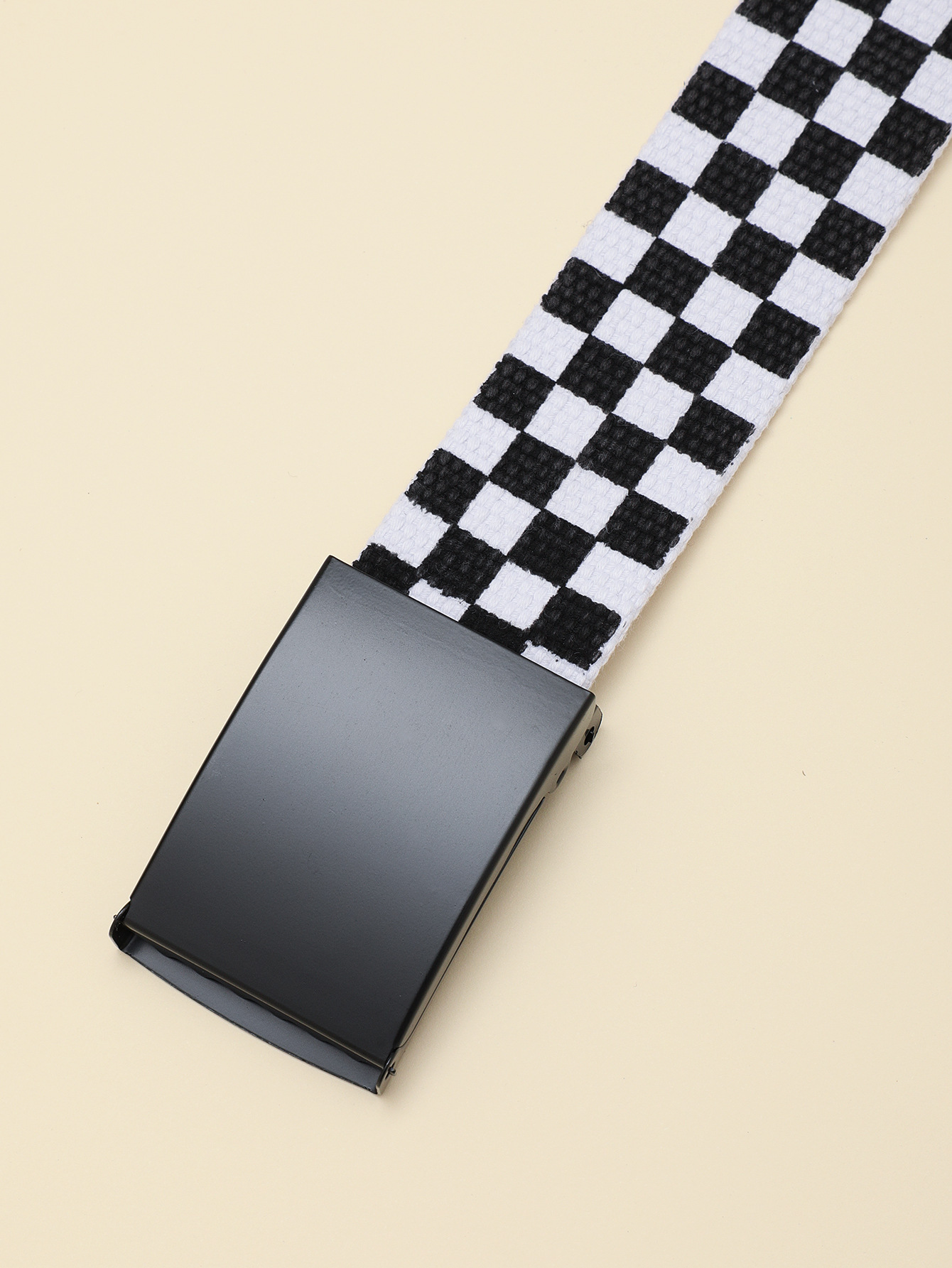 Neuer Gürtel, schwarz-weiß karierter Canvas-Gürtel, Unisex-Gürtel mit großer Schnalle, College-Stil, kleiner und frischer Gürtel_voghion.com