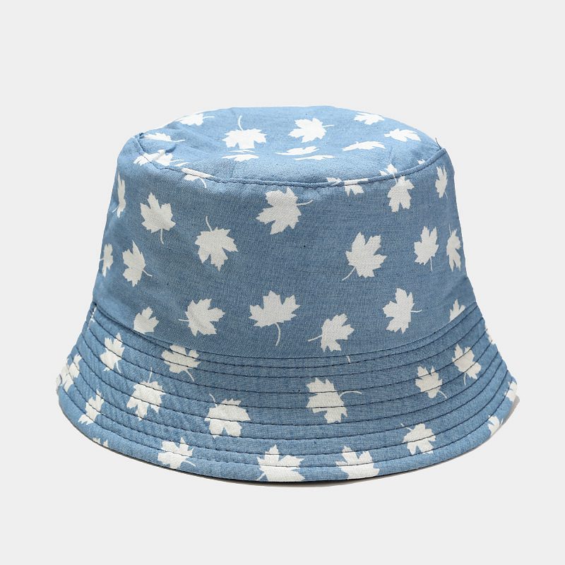 Sombrero de Pescador Reversible con Estampado de Hojas de Arce, Estilo 2025, para Mujer, Protección Solar para Exteriores, Sombrero de Mezclilla
