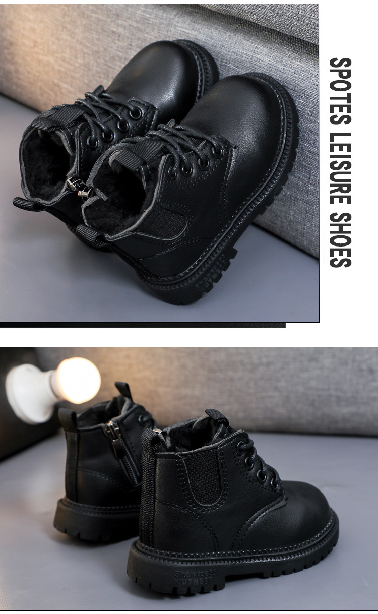 Zapatos de algodón de cuero para niños pequeños y medianos engrosados ​​de algodón para bebés de otoño e invierno_voghion.com