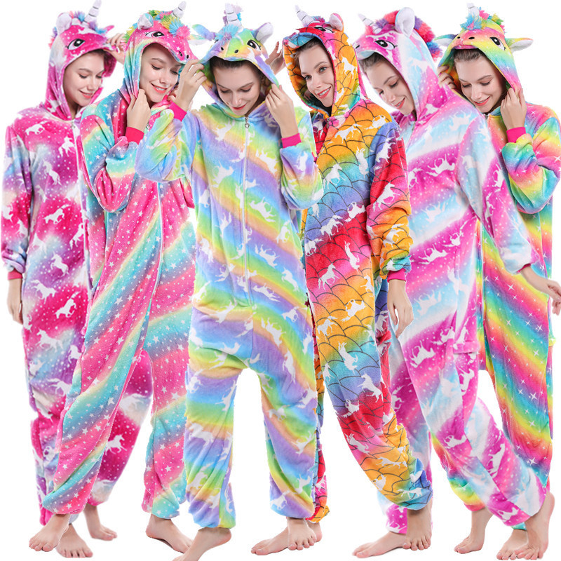 Flannel Cute Cartoon Anime Animal Pajamas Unicorn Rainbow Star Pegasus Dinosaur One-piece Pajamas for Men and Women Flannel Cute Cartoon Anime Animal Pajamas Unicorn Rainbow Star Pegasus Dinosaur One-piece Pajamas for Men and Women