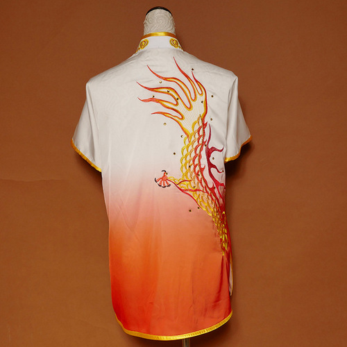 Tai chi clothing chinese kung fu uniforms Changquan martial arts clothing dragon embroidery orange gradual change male and female adult children routine practice martial arts competition performance color clothes