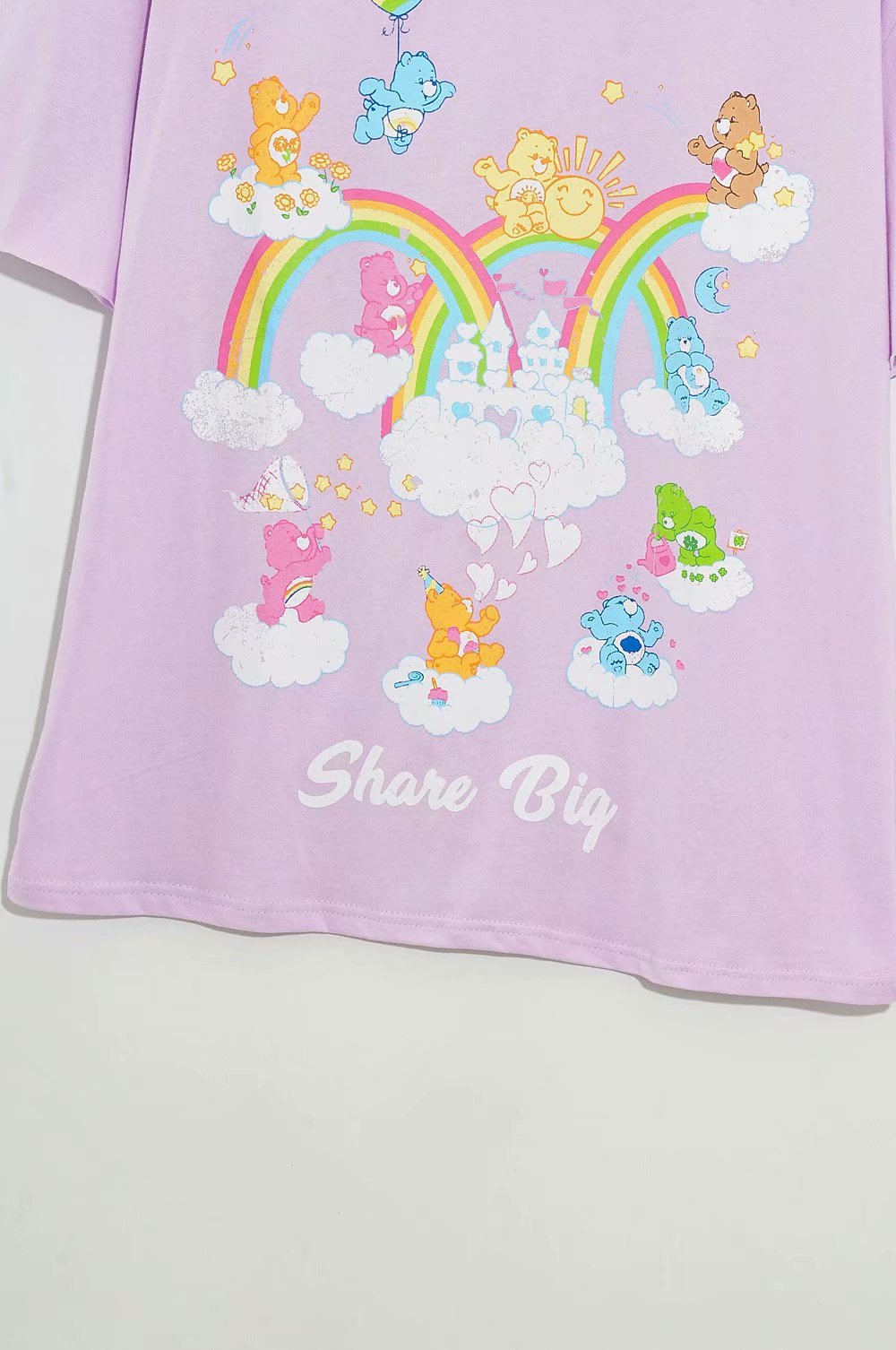 loose purple pink love cartoon bear print short-sleeved T-shirt  NSAM10800