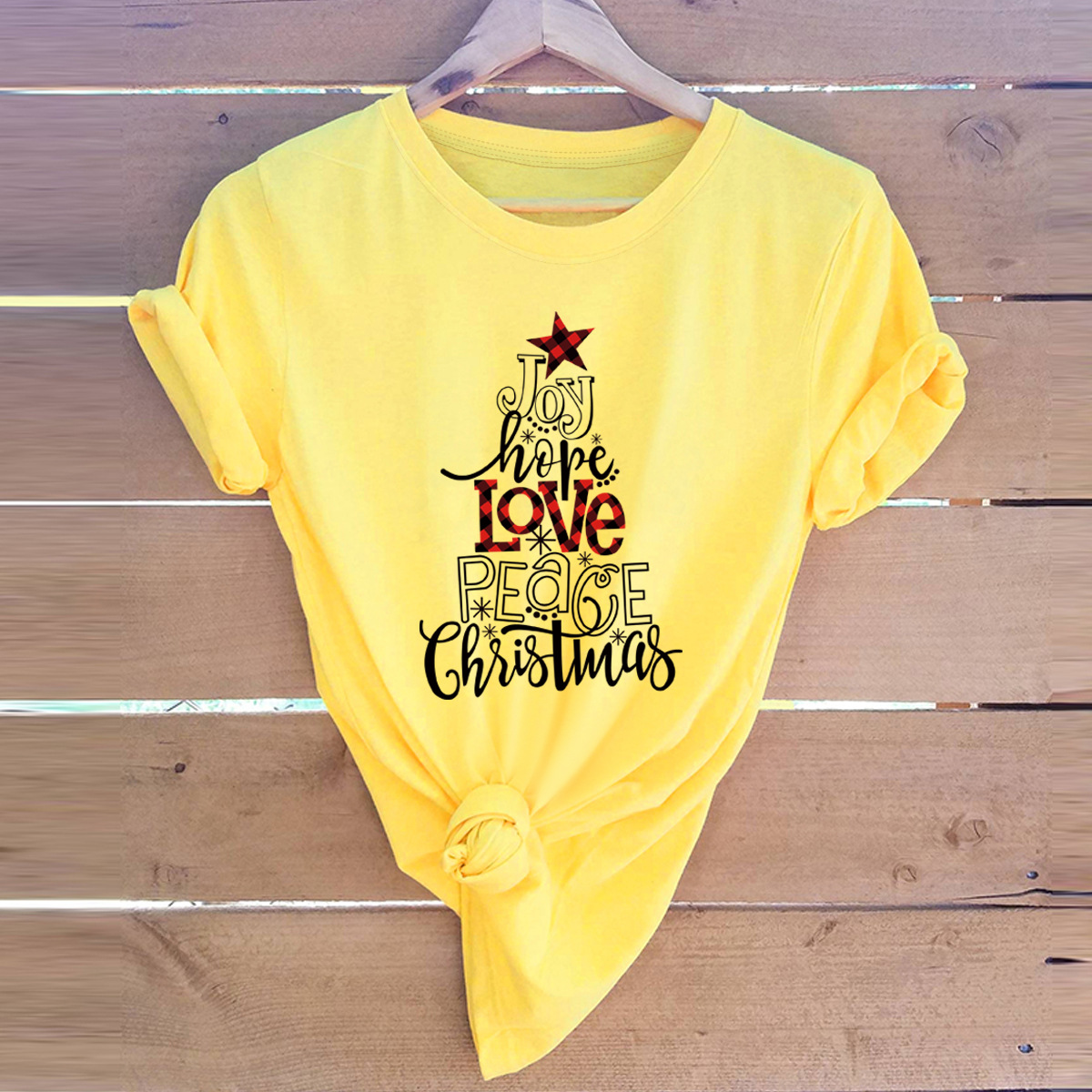 camiseta de manga corta para mujer árbol de regalo Feliz Navidad NSSN4167