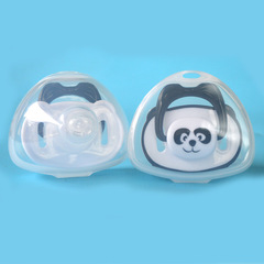 Infant Silicone Soothing Pacifier with Lid, Panda Cartoon Print Shape, Sleepy Play Mouth Round Flat Head, Factory Wholesale