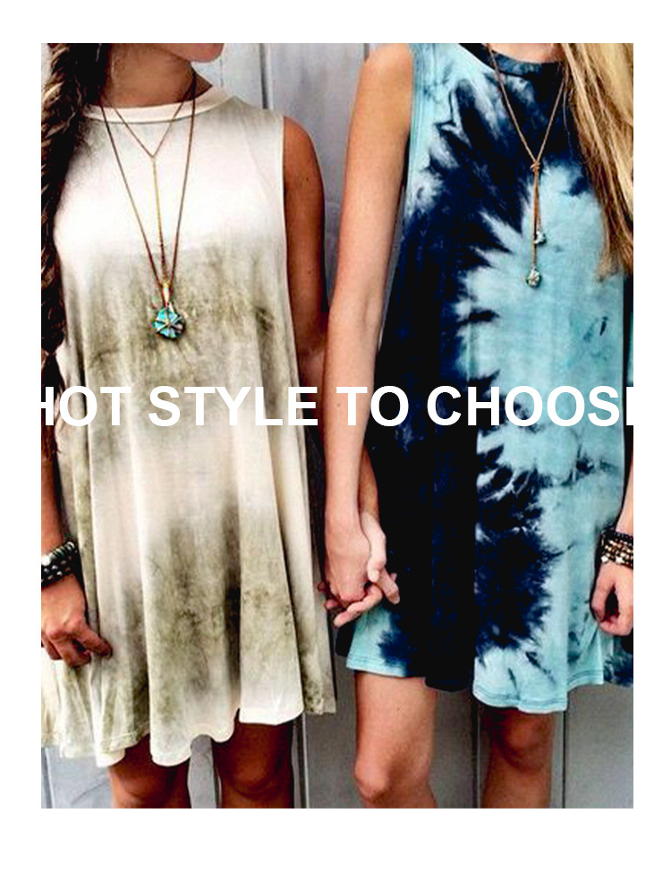 sleeveless round neck large hem tie-dye dress NSXS35924