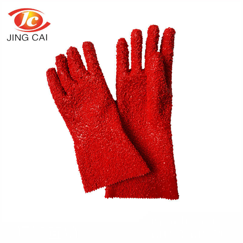 厂家批发 35cm红色颗粒防滑手套 PVC手套 工业劳保手套