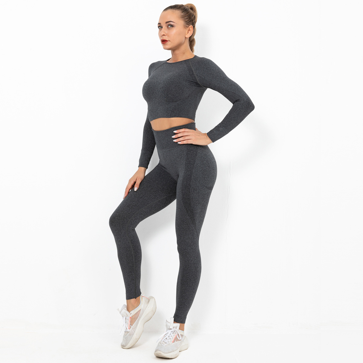 seamless crescent tight elastic long sleeve yoga suit  NSNS10721