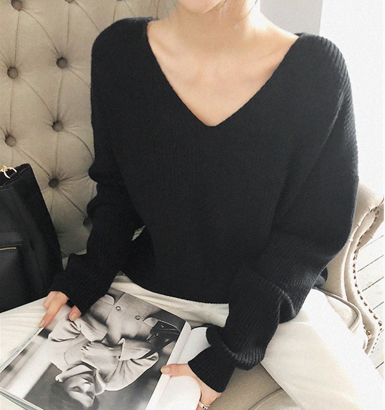 Suéter de Punto para Mujer, Otoño/Invierno 2025, Nuevo, para Comercio Exterior, Superventas en Amazon, Cuello en V, Hombros Descubiertos, Color Sólido image 8