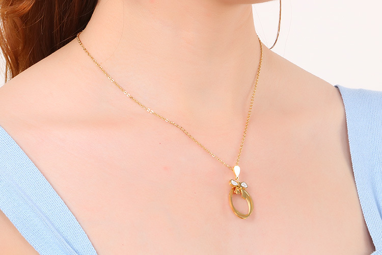 Japanese and Korean New Fresh Fashion Titanium Steel Bow Geometric Hollow Necklace Earrings Womenu00