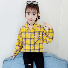 Girls' Cotton Plaid Shirt New Spring and Autumn Medium and Large Children's Long-sleeved Plaid Shirt Little Girl Loose Collar Coat 