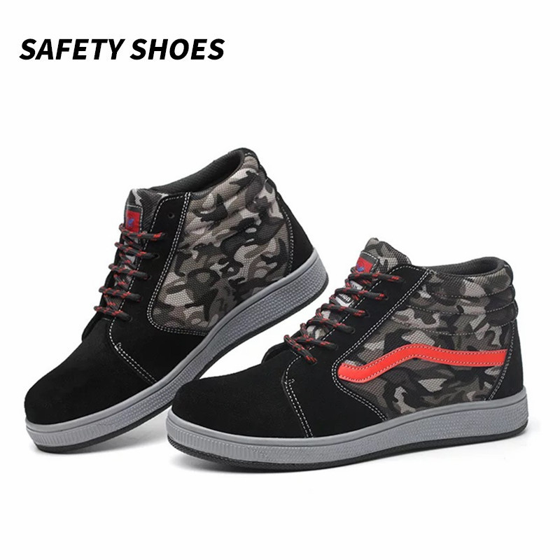 跨境新款迷彩劳保鞋男钢包头防砸防刺穿安全鞋工作鞋防护鞋批发