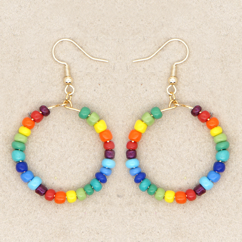 Fashion Bohemian Colorful Rice Bead Large Hoop Earrings display picture 5