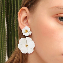日韩版时尚甜美夸张镶嵌两用耳环欧美波西米亚风合金花朵长款耳坠