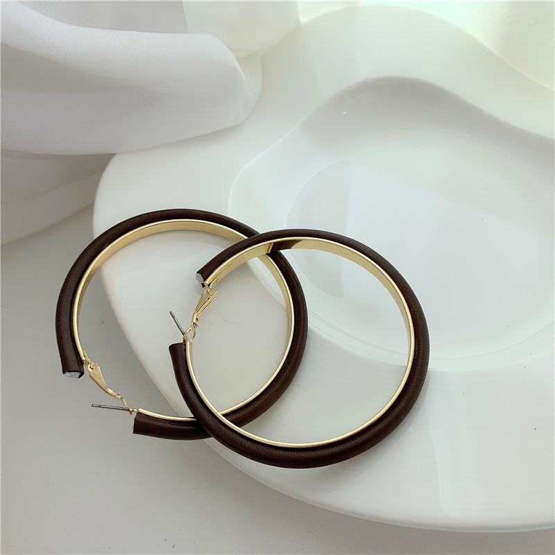 Leather Circle Metal Earrings display picture 7