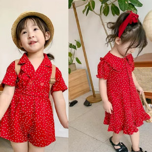 Girls' Jumpsuit Dress Polka Dot Korean Style Girl's Clothes 23 Summer New Foreign Trade Children's Clothing for 3-8 Years Old