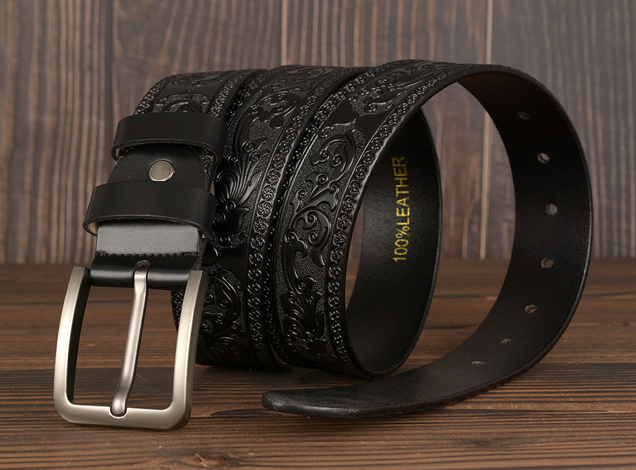 Cintura da uomo in pelle di vacchetta intagliata personalizzata con fibbia ad ago di nuova moda_voghion.com