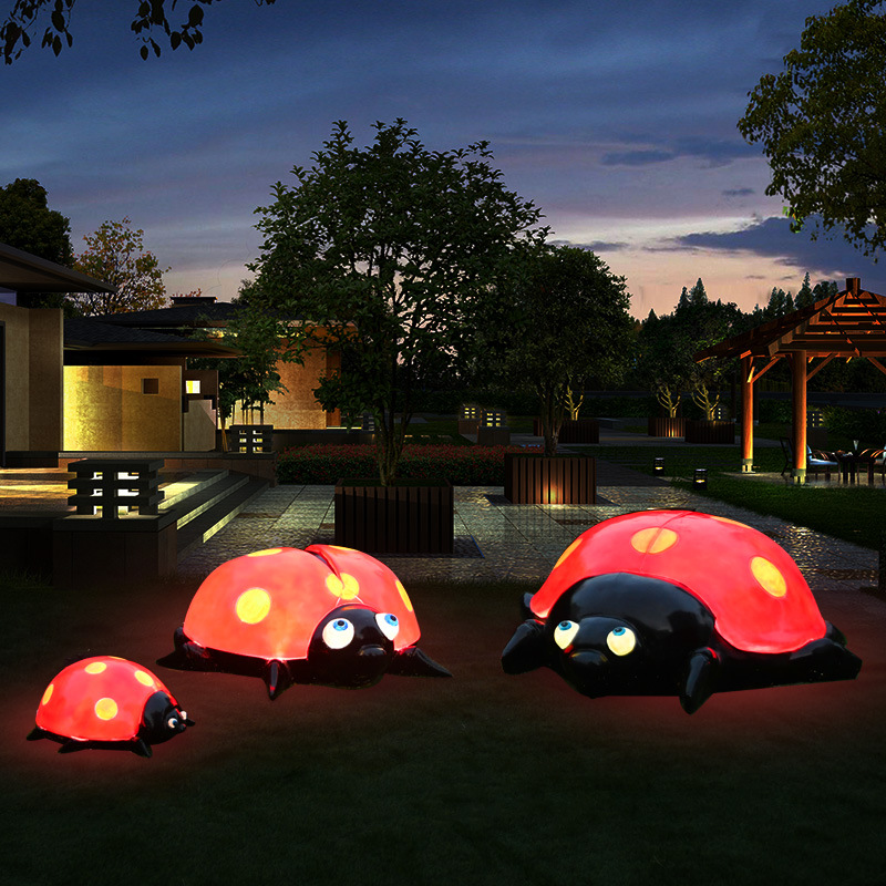 Al Aire Libre flor jardín paisaje simulación mariquita de siete estrellas escultura luminosa Villa patio césped decoración escarabajo adornos