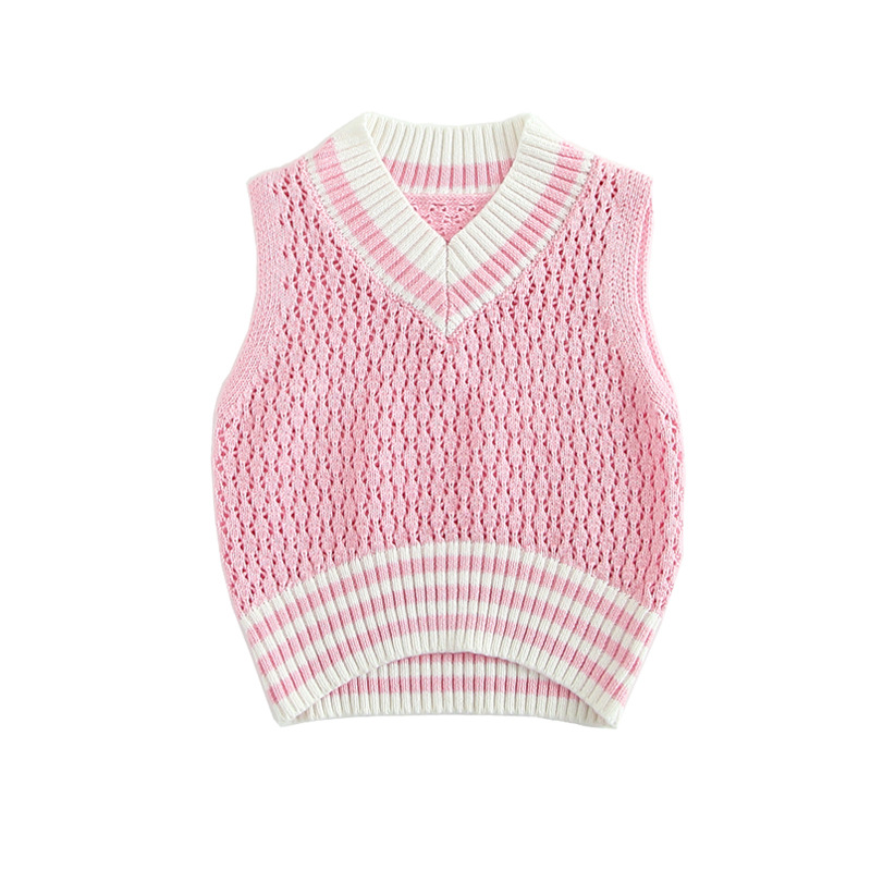 Niñas suéter 2023 primavera y otoño los niños chaleco sin mangas de punto hueco chaleco bebé abrigo moda coreana al por mayor