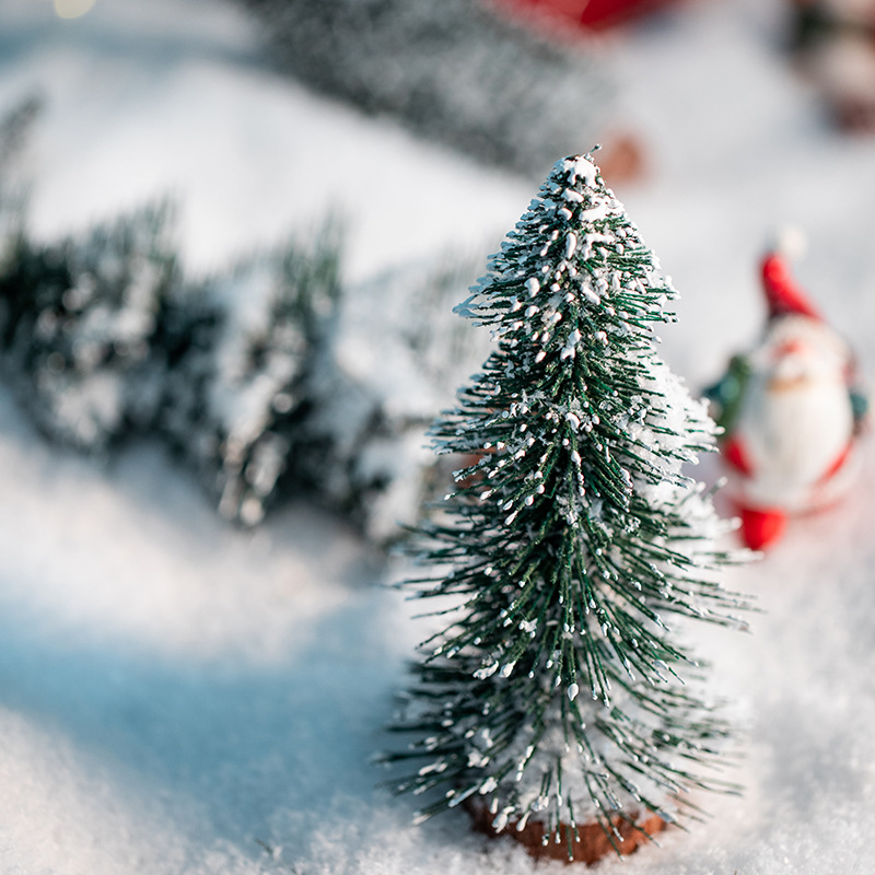 15 - 30cm pagoda pequeño árbol flocado decoración de escritorio de Navidad pegajosa nieve spray blanco pequeño árbol de cedro de Navidad