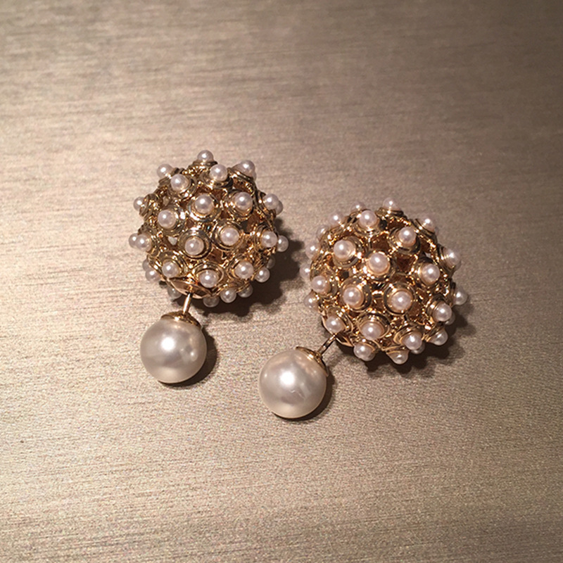 Reversible Ball Ball Earrings Hollow Pearl S925 Silver Stud Earrings display picture 2