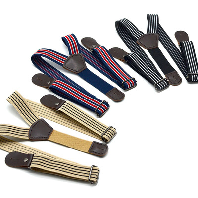 新款儿童纽扣条纹背带夹男女童松紧吊裤带3夹可调节弹力肩带|ru