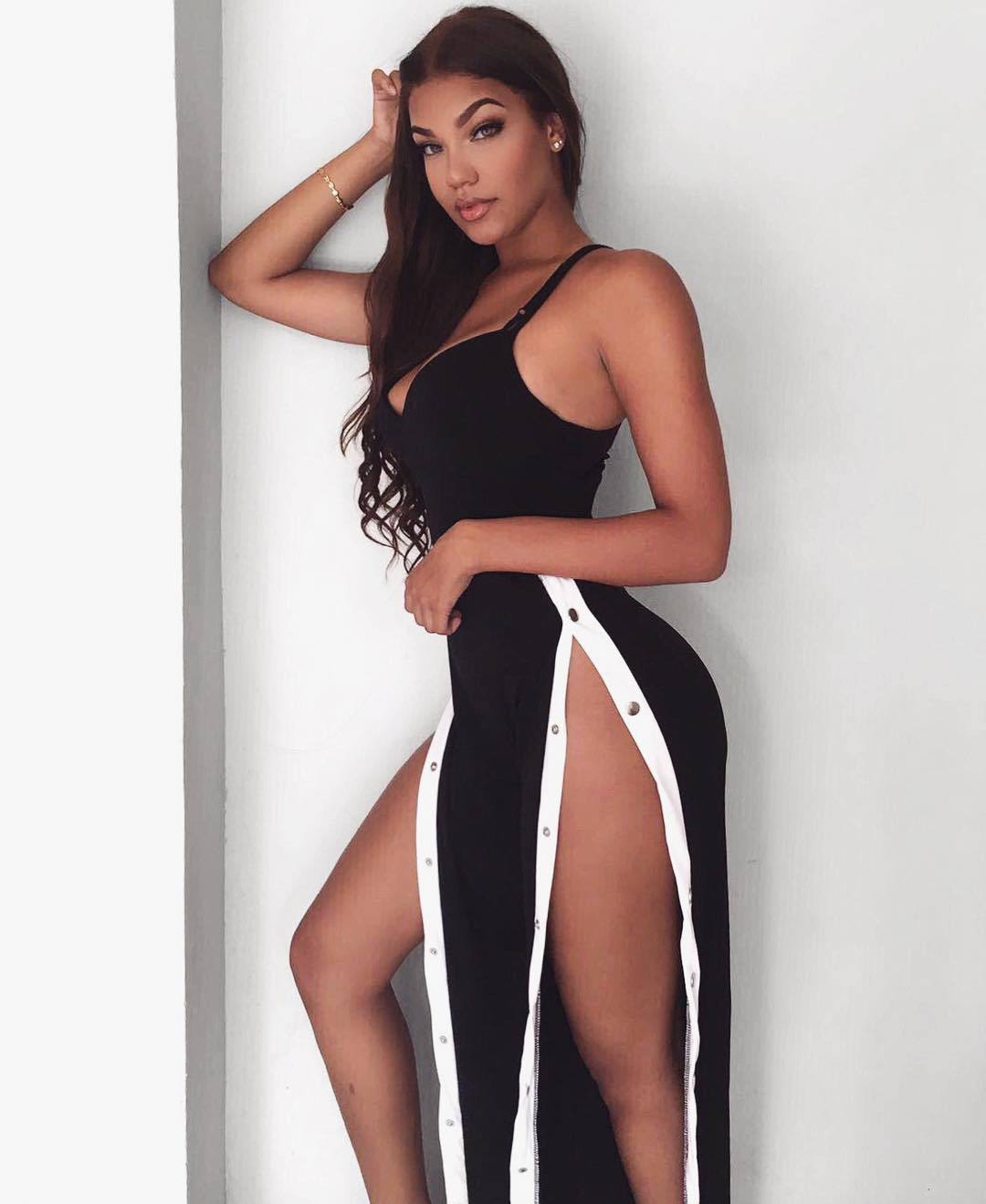 V-neck loose slit slip jumpsuit NSYMS129669