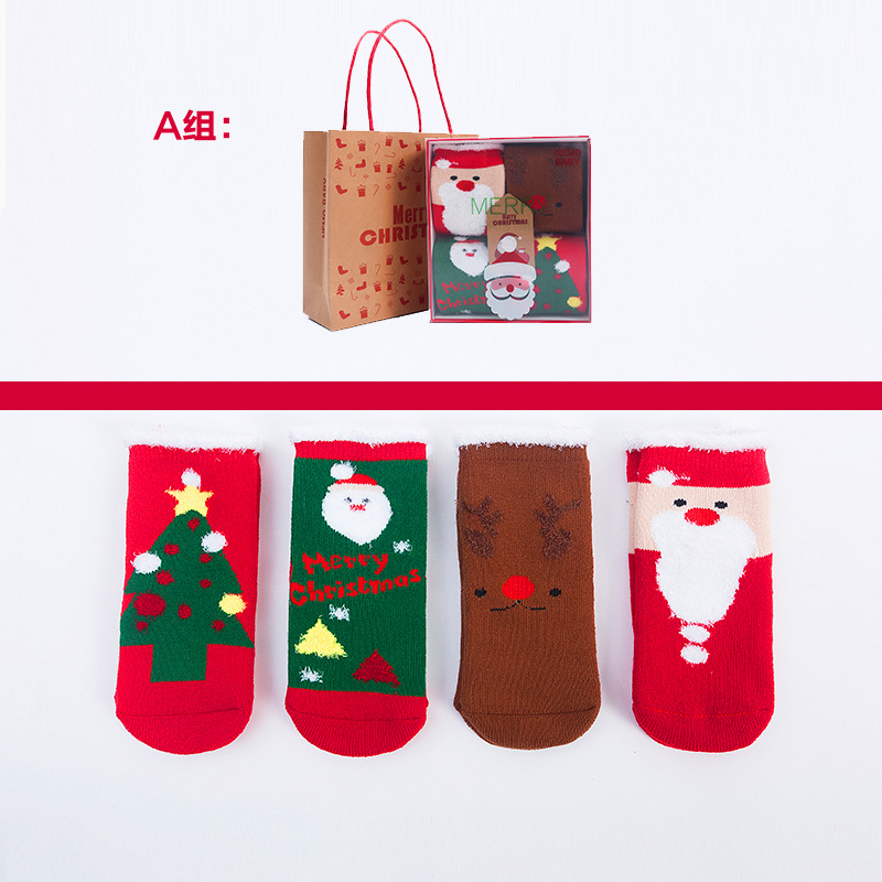 Calcetines de navidad para bebés otoño e invierno engrosados forrados de lana cálida caja de regalo bebé recién nacido bebé tubo largo vacaciones calcetines rojos