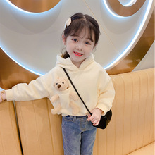 女童卫衣连帽口袋塞娃娃抓绒加厚上衣25冬装新款外贸童装代发