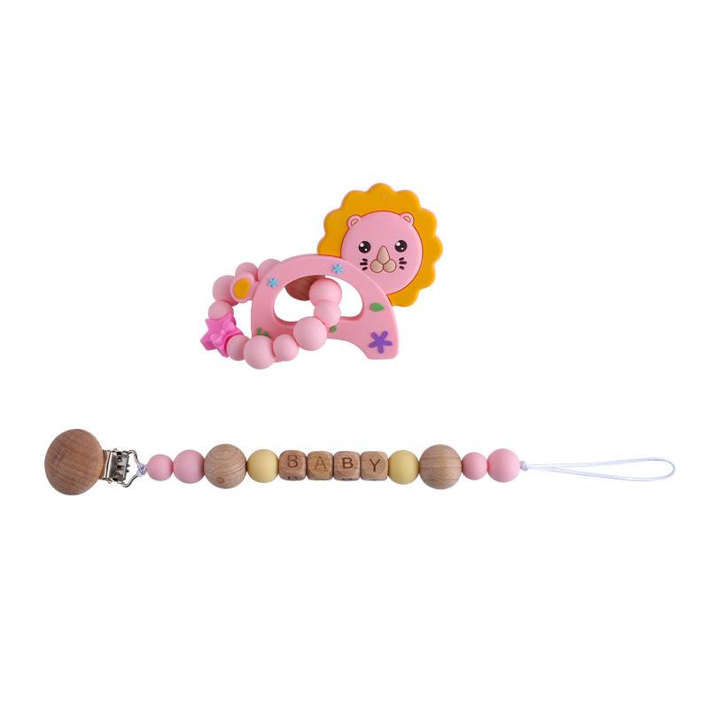 Personalizable bebé haya chupete clip chupete cadena pequeño León de silicona juguete mordedor chupete cadena traje