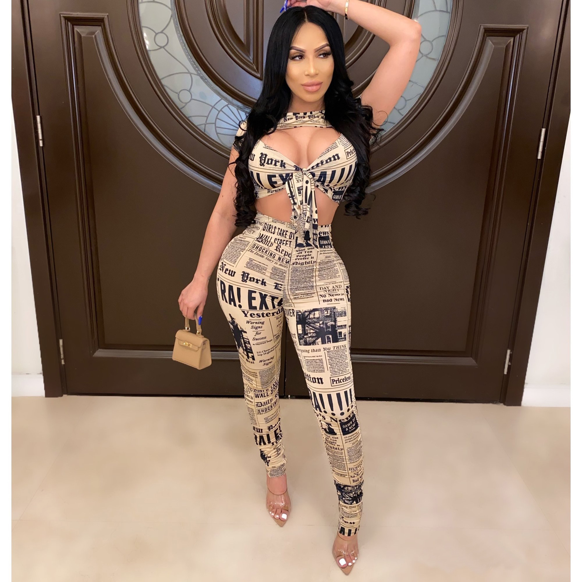 bandage print wrapped chest waist trousers two-piece set Nihaostyles wholesale clothing vendor NSTYF72932