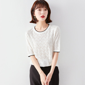 Temperament short sleeve loose thin Korean women’s fashion round neck solid color top