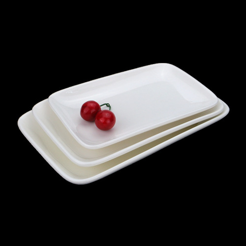 Hotel breakfast rice roll plate ceramic creative tableware hot dish plate pure white rectangular plate rice roll dish barbecue plate