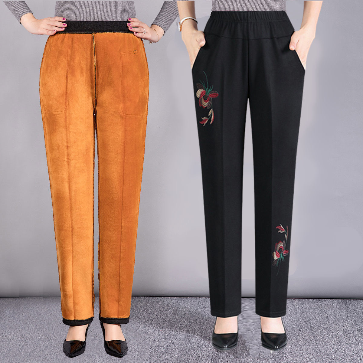 中老年女裤冬装长裤妈妈裤子加绒加厚外穿老年人棉裤女奶奶保暖裤