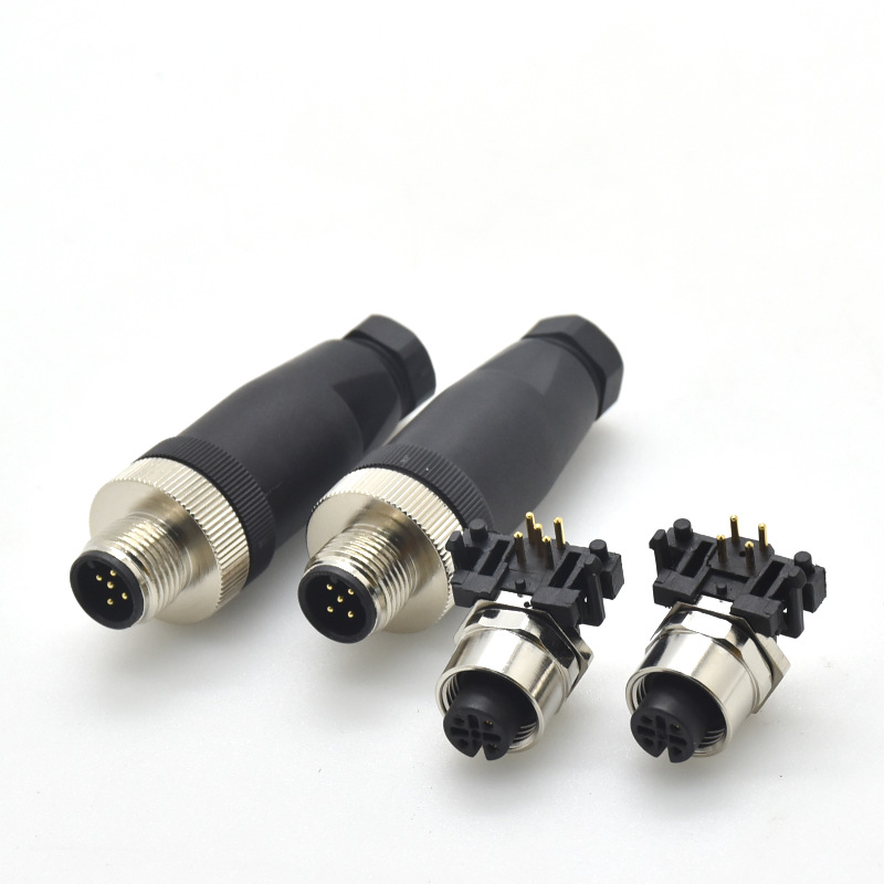 航空插头螺纹连接M12-Acode铁路信号传输5芯 M12连接器PCB板弯针-阿里巴巴