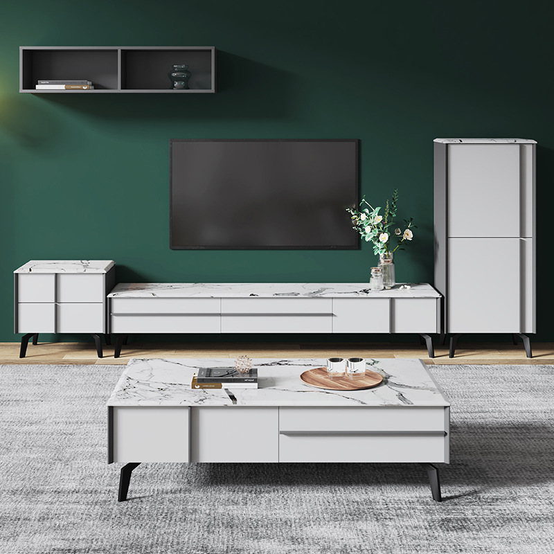 新款岩板茶几简约现代轻奢风小户型家用北欧大理石茶几电视柜组合