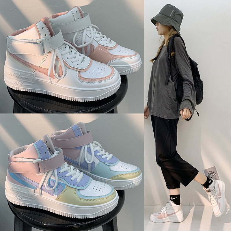 High-top white shoes women's 2020 autumn...