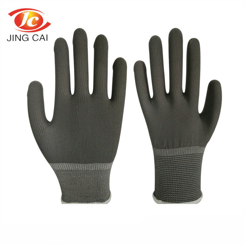 厂家批发PU灰色涂掌毛胚手套 挂胶手套 浸胶安全防护手套