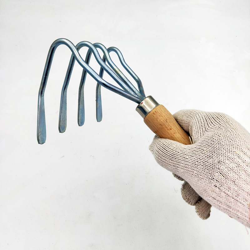 Small island tool short handle four-tooth harrow, ninja bear hand forged digging peanuts loosening soil agricultural four-claw rake