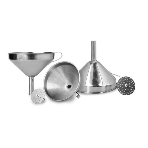 Kitchen tools stainless steel funnel thickened household oil drain and wine drain with filter large, medium and small soup drain set