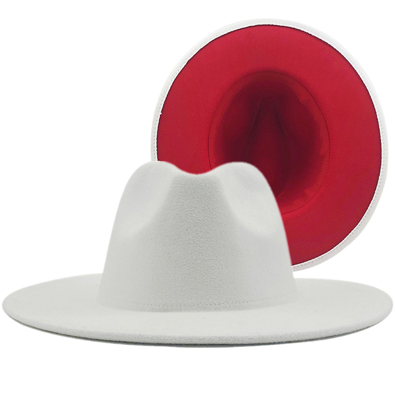 Sombrero De Copa De Lana Blanco Interior Azul Cielo Exterior Sombrero De Moda De Doble Cara Sombrero A Juego De Color Sombrero De Jazz De Ala Plana display picture 8