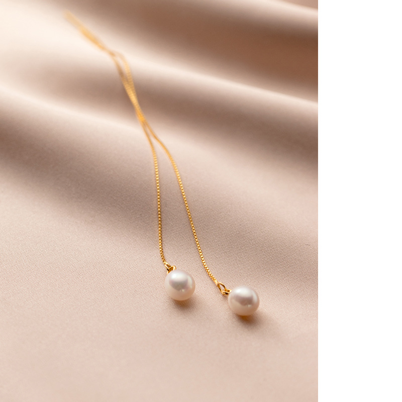Eloch s925 plata coreana gota de agua dulce perla simple orejas femenina pendientes de orejas largos G7693