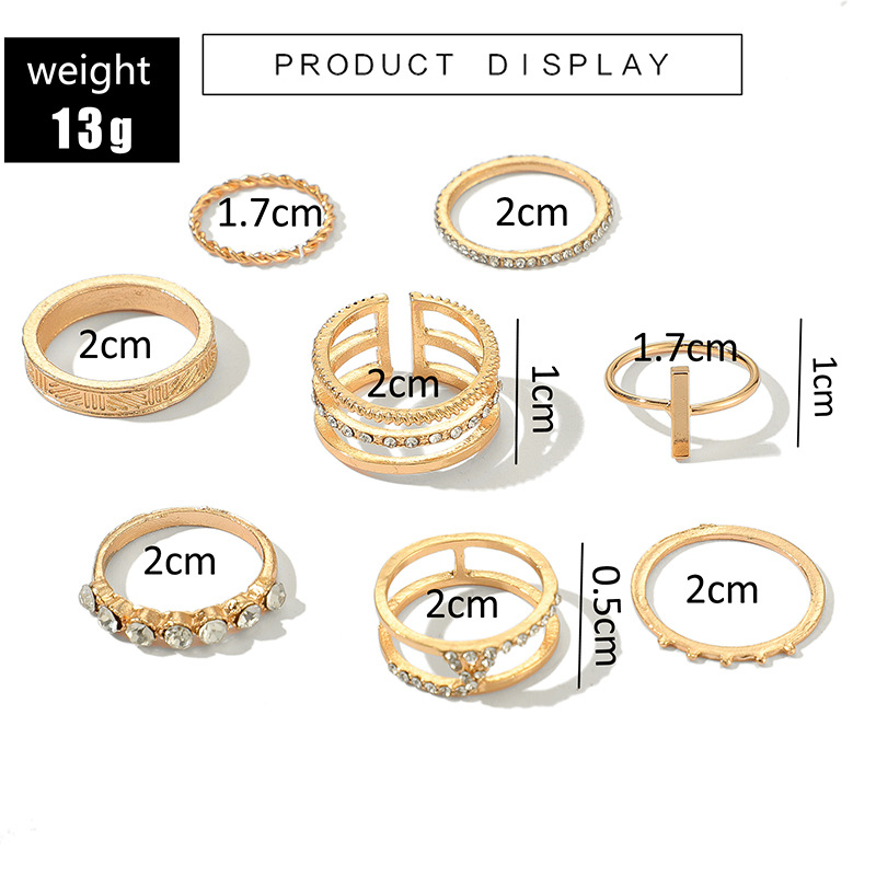 Fashion Rings For Women Twist Diamond Open Slotted Ring 8-piece Retro Joint Ring Set display picture 1