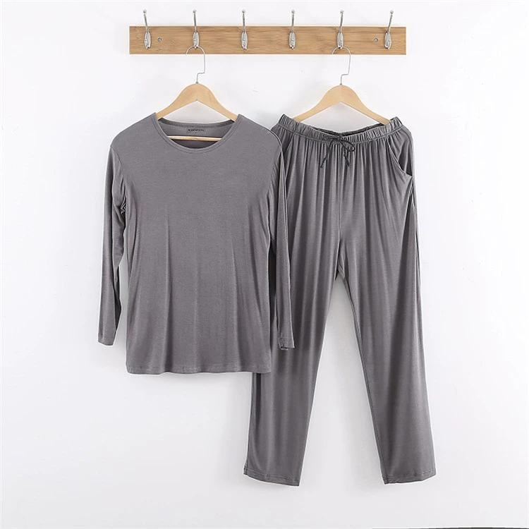 Men’s long‑sleeve pajama set, long trousers and top, plus sizes L–8XL, modal blend