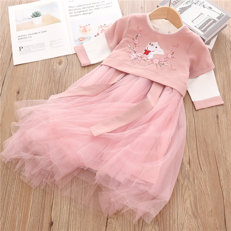 女童漢服兩件套春秋季中國風刺繡花唐裝旗袍小女孩漢服公主連衣裙
