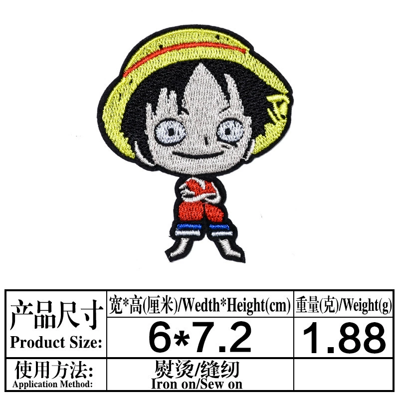 Anime One Piece D. Luffy Ironing Embroidery Patches Sewing Clothes Stickers for Jackets Cartoon Decor on Kids DIY Clothing Gift