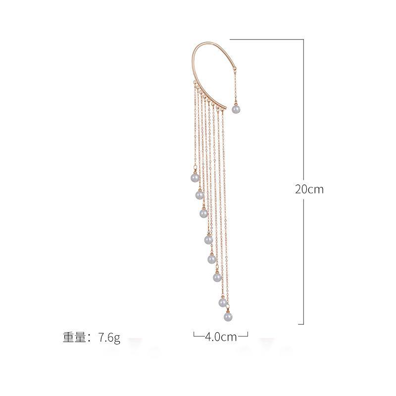Pendientes largos de perlas estilo europeo para mujer_voghion.com