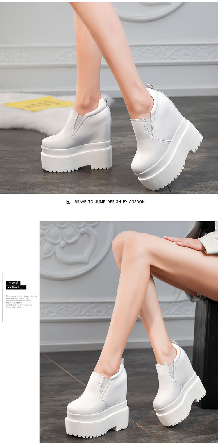 Giày sneaker nữ đế dày 16 cm tăng chiều cao phong cách trắng đơn giản — màu đen chi tiết 6