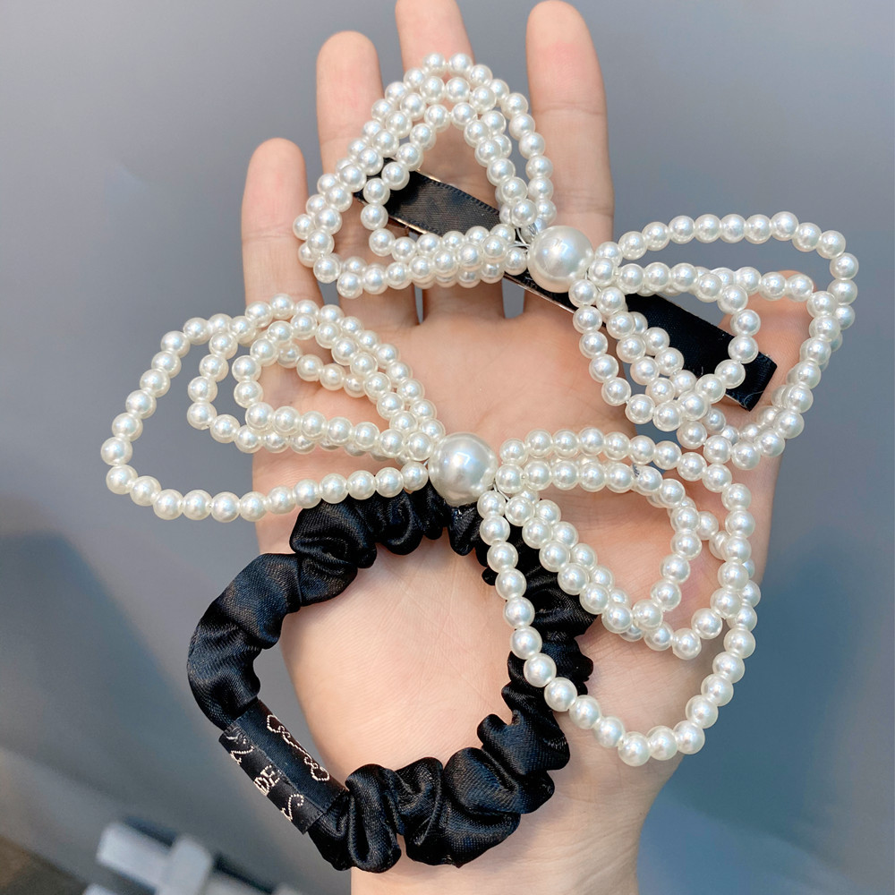 Pearl Three-layer Bowknot Hair Scrunchies Retro Hairpin display picture 3